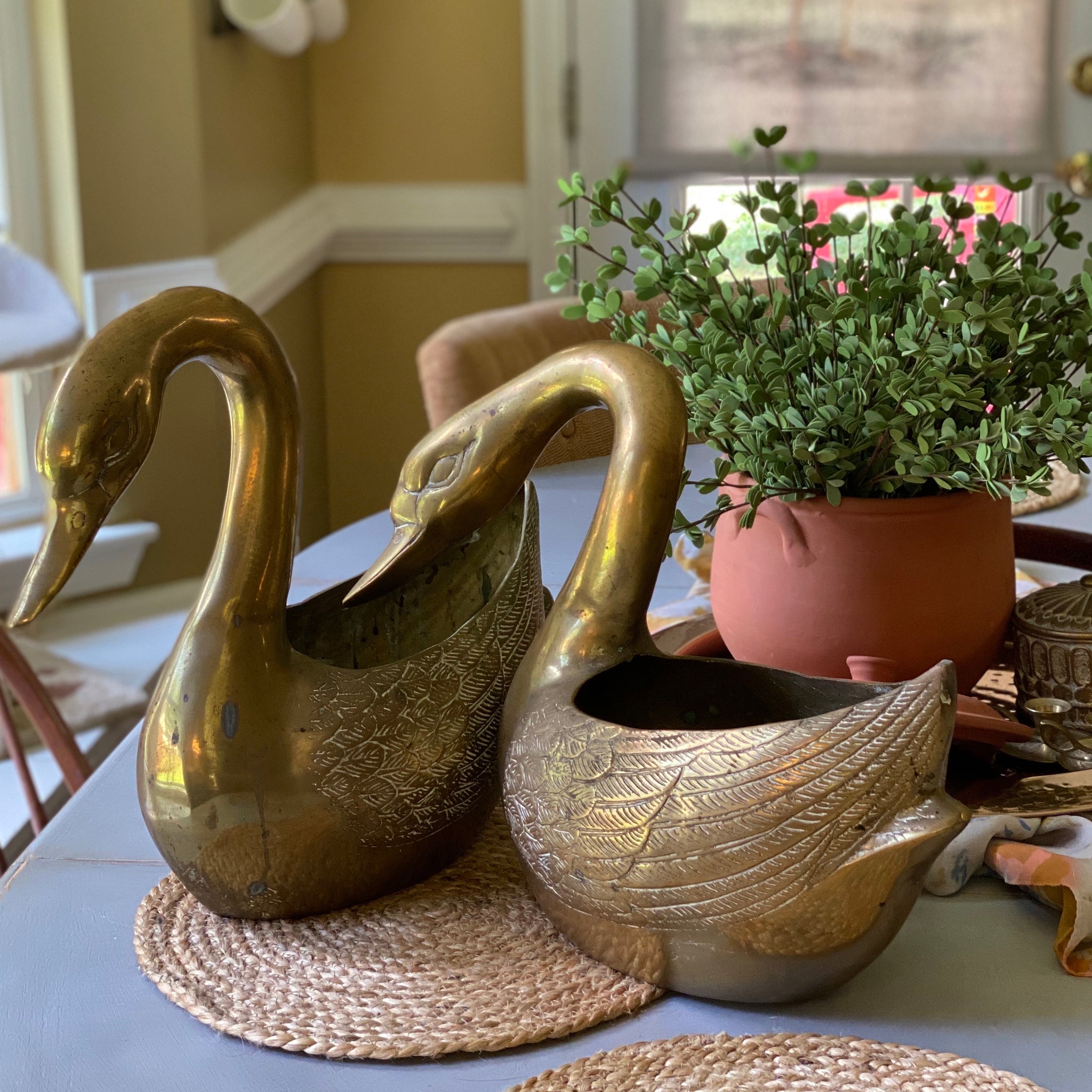 Vintage brass swan planters - Pine Grove Trading Company